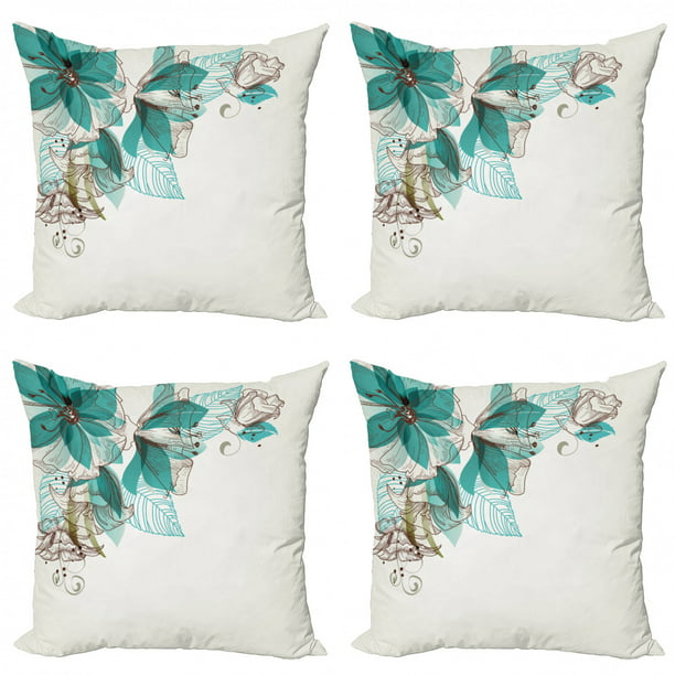 Handmade Fade Turquoise Throw Pillow Blue Green Grey White Yellow Floral Polyester 